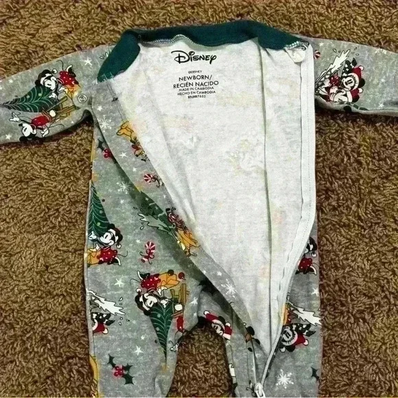 💙🩷Disney Newborn Zip-Up Holiday Pajamas with Mickey & Minnie Mouse Print - Picture 3 of 7